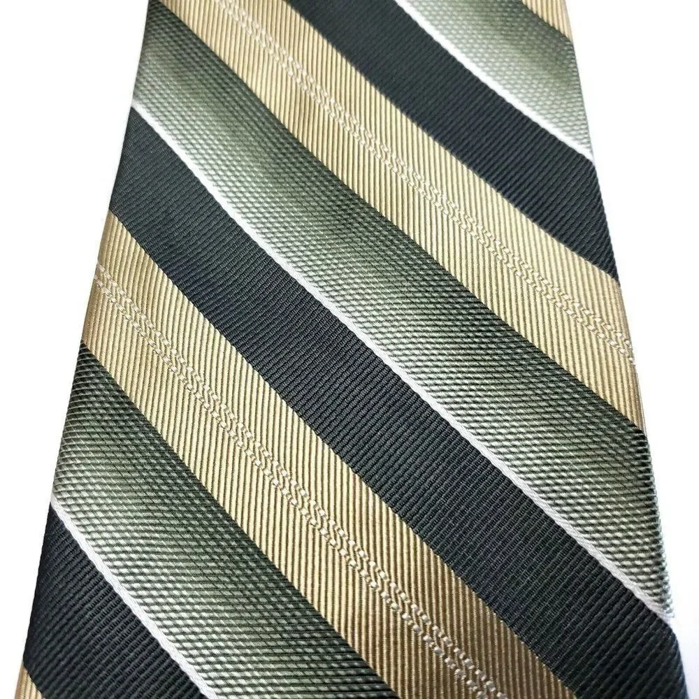 Murano Woven Green Tan Striped Long Silk Tie‎